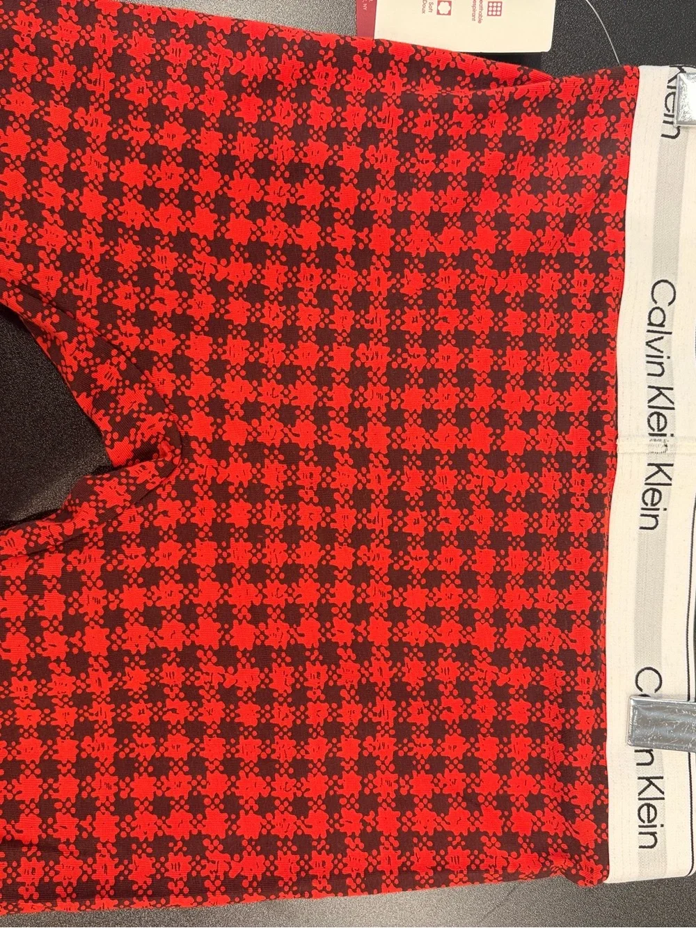 Calvin Klein Red Plaid Stretch Boxer Briefs with Logo Waistband new